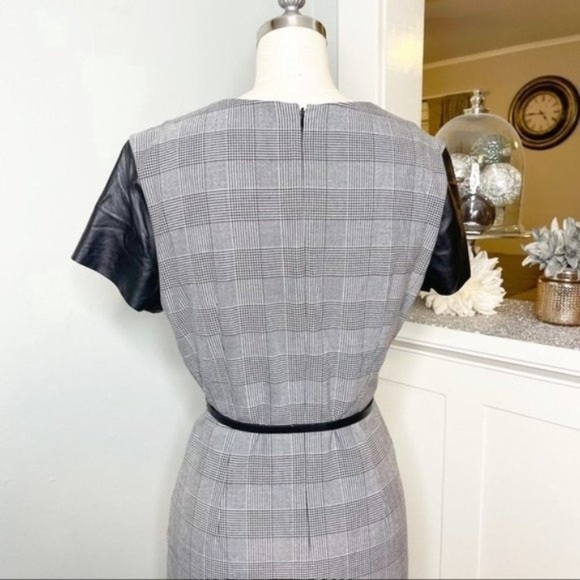 Calvin Klein Glen Plaid Faux Leather Sheath Dress 8 Medium - Picture 7 of 10